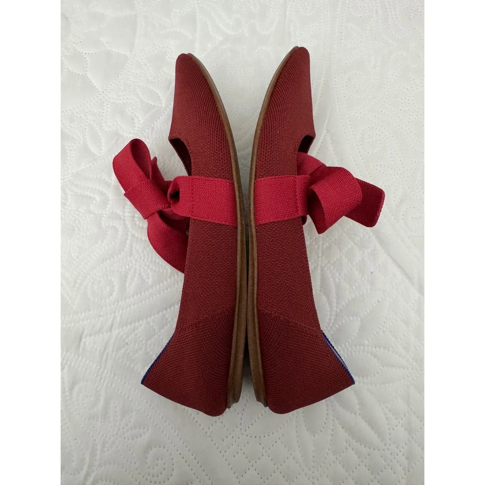 Rothy's Bow Tie Mary Jane Pointed Toe Flats Shoes Red Size 8.5